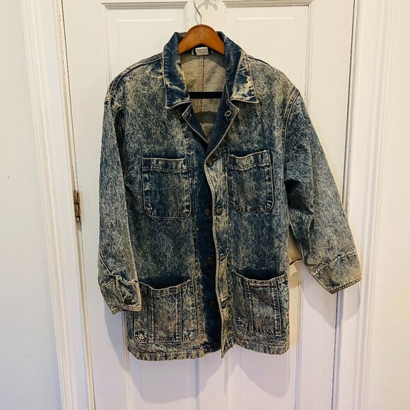 Vintage 80s 90s Denim Jean Jacket Womens Oversize Medium Chore Acid wash - Picture 1 of 16